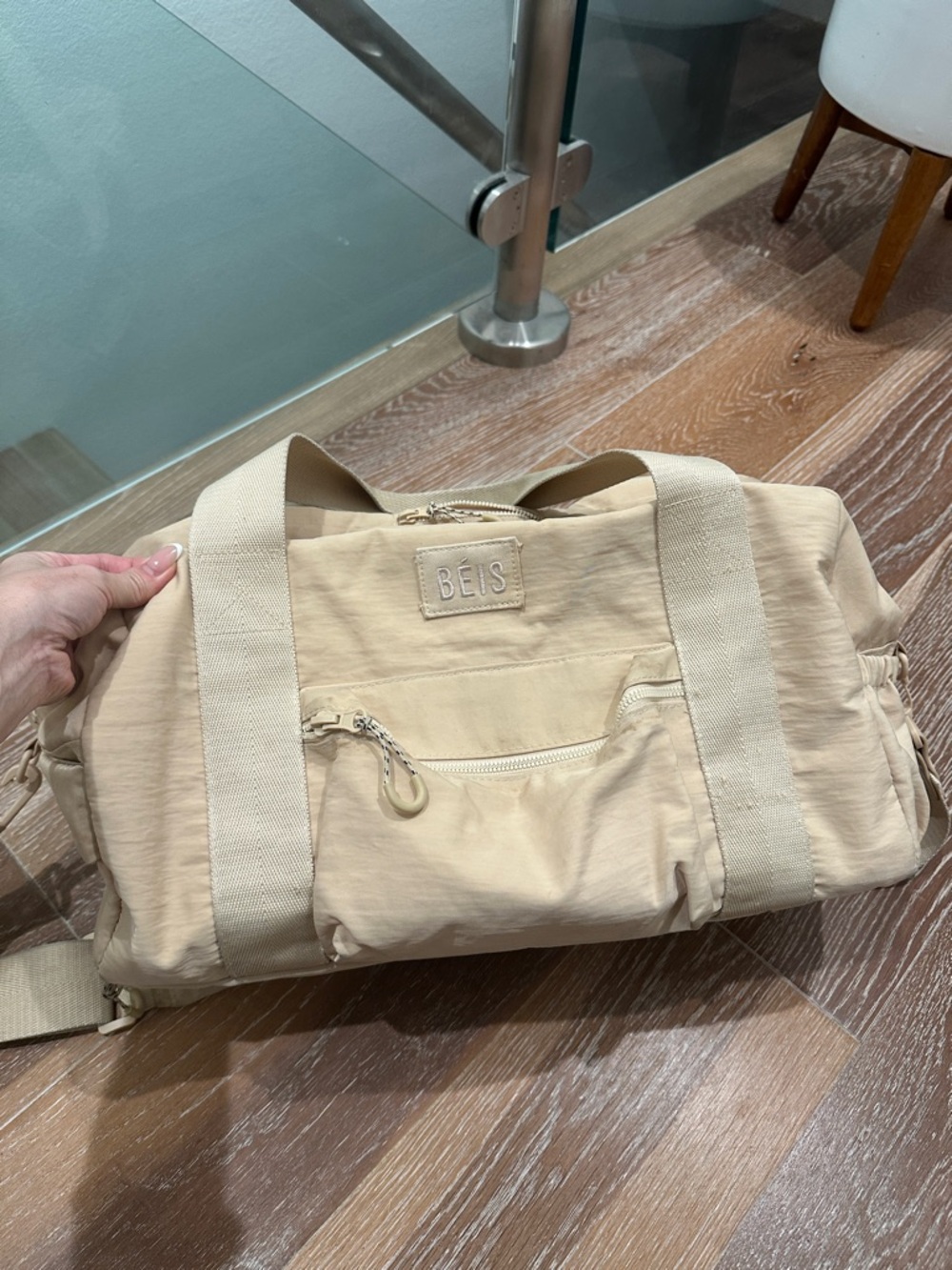 BEIS Beige Travel Duffel with Front Zip Pocket